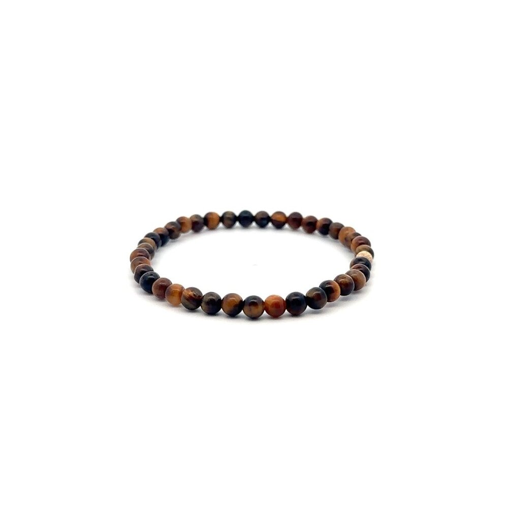 Gemstones Tiger's Eye Mini 4mm Stretchable Bracelet 14k Gold Bead Charm Stardust - Picture 4 of 5